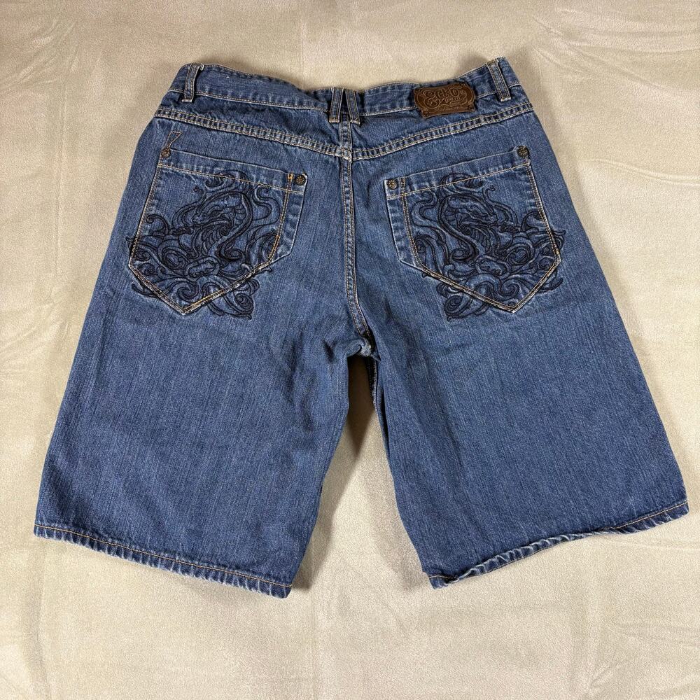 Vintage Y2K Ecko Unltd Baggy Denim Shorts with Embroidered Back Pockets Size 36
